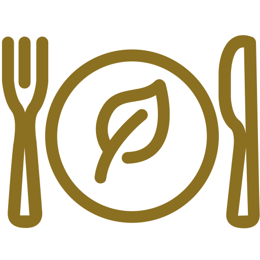 bali vegan book, golden plate graphic with vegan symbol and fork and knife 